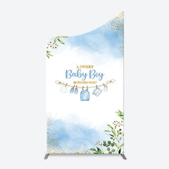 Lofaris White Blue Spring Leaf Sweet Baby Boy Arch Backdrop