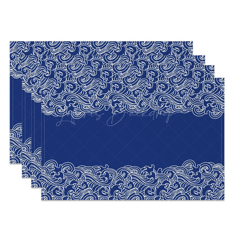 Lofaris White Blue Waves Pattern Dining Set Of 4 Placemats