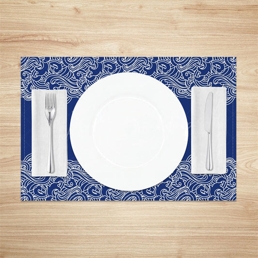 Lofaris White Blue Waves Pattern Dining Set Of 4 Placemats