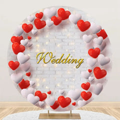 Lofaris White Brick Wall Red Balloon Round Wedding Backdrop