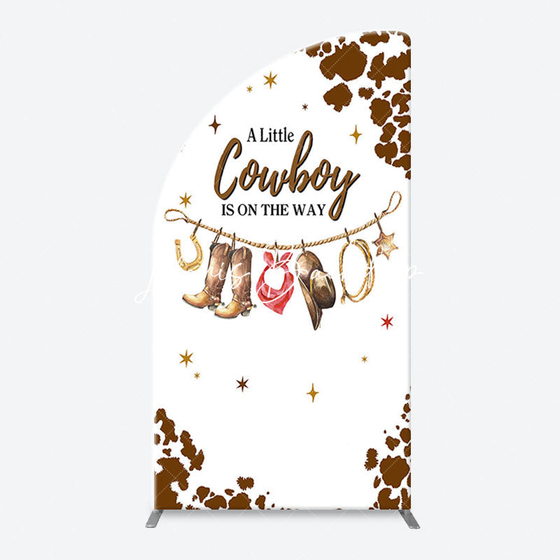 Lofaris White Brown Little Cowboy Baby Shower Arch Backdrop
