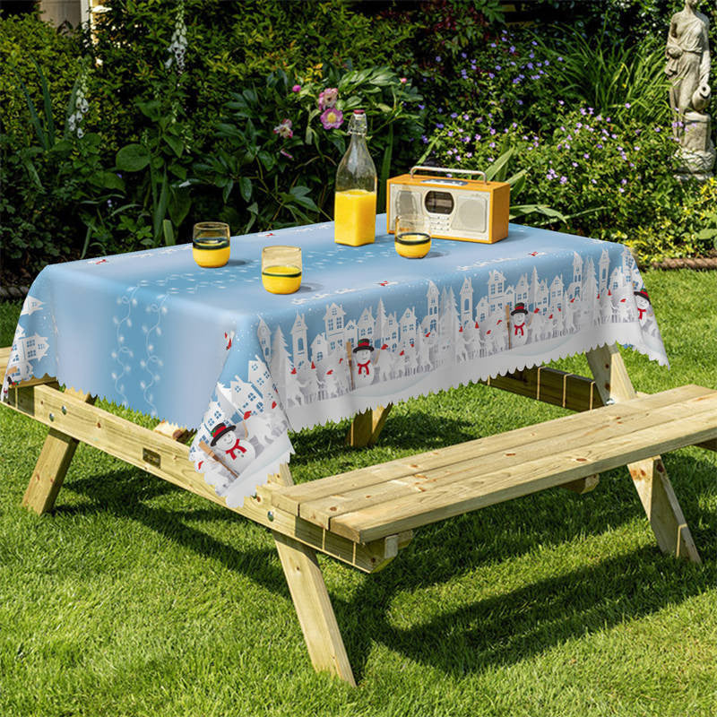 Lofaris White Castle Snowman Christmas Rectangle Tablecloth