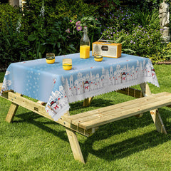 Lofaris White Castle Snowman Christmas Rectangle Tablecloth
