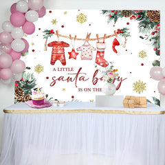Lofaris White Christmas Santa Baby Gender Reveal Backdrop