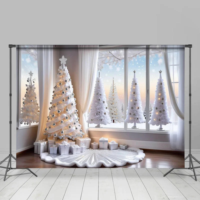 Lofaris White Christmas Tree Windows Photoshoot Backdrop