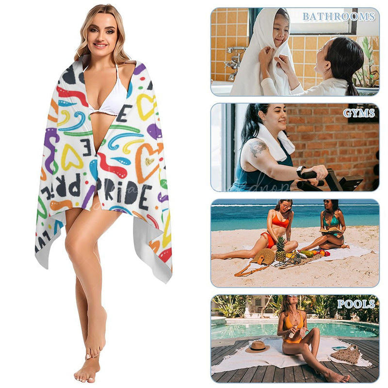 Lofaris White Colorful Heart Rainbow Pride Month Beach Towel