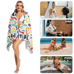 Lofaris White Colorful Heart Rainbow Pride Month Beach Towel