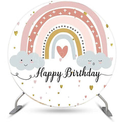 Lofaris White Colorful Rainbow Boho Round Birthday Backdrop