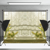 Lofaris White Curtain Floral Table Spring Photo Backdrop