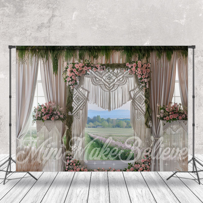 Lofaris White Curtain Green Plant Pink Flowers Boho Backdrop