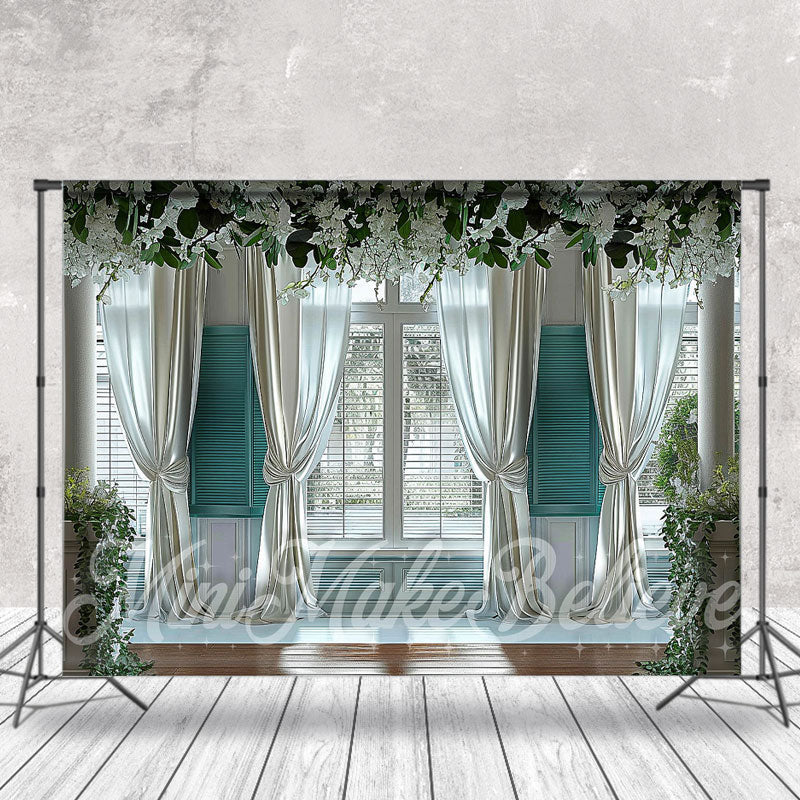 Lofaris White Curtain Spring Floral Door And Window Backdrop