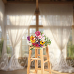 Lofaris White Curtain Window Sunshine Trees Photo Backdrop