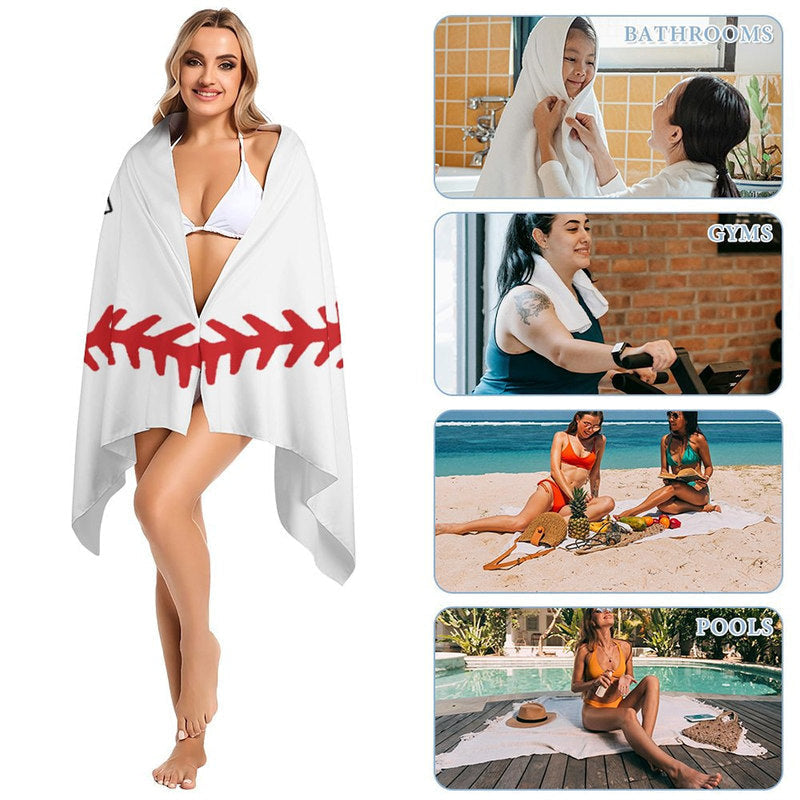 Lofaris White Custom Name Baseball 10th Boy Beach Towel