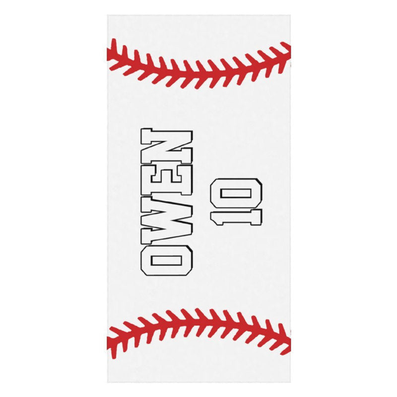 Lofaris White Custom Name Baseball 10th Boy Beach Towel
