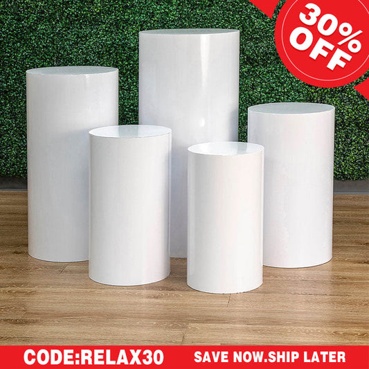 (7 Day Delivery) Metal Cylinder Pedestal Display Stands White 5 pcs Stands