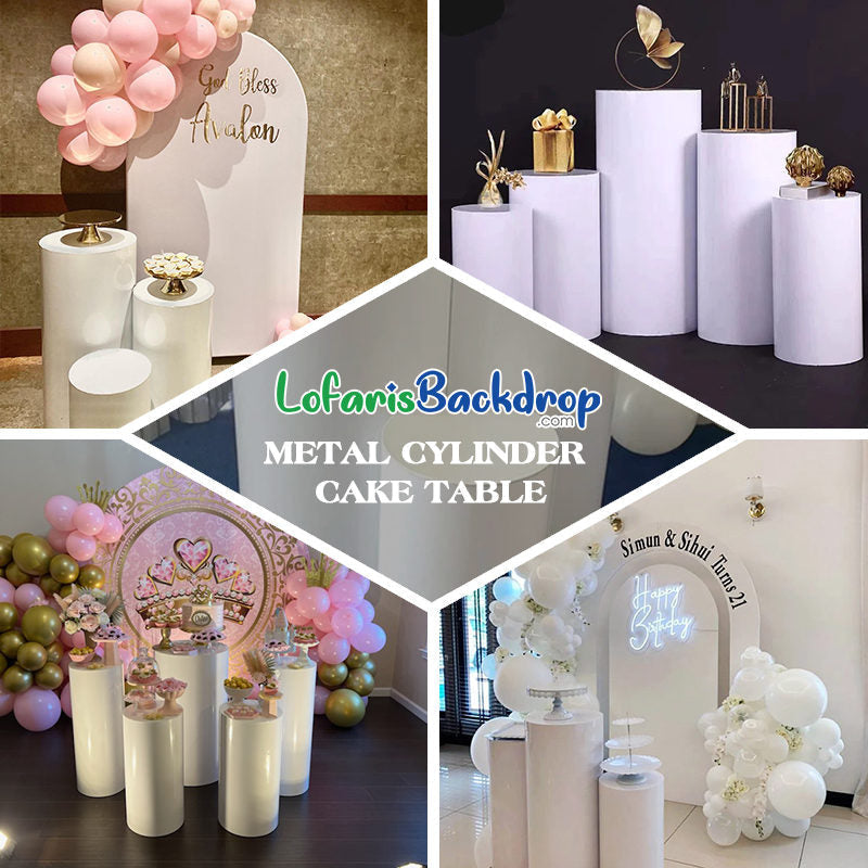 Lofaris Metal Cylinder Pedestal Display Stands 5 pcs/set - White