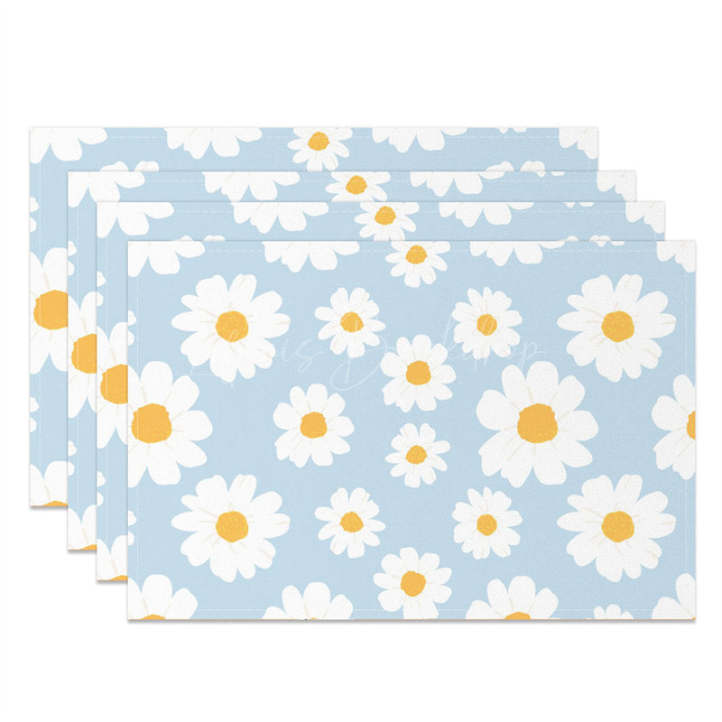 Lofaris White Daisy Floral Blue Repeat Set Of 4 Placemats