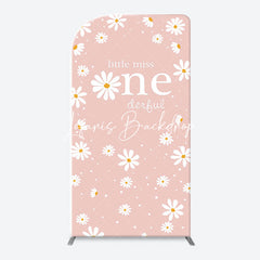 Lofaris White Daisy Groovy Pink Arch 1st Birthday Backdrop