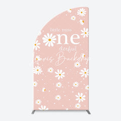 Lofaris White Daisy Groovy Pink Arch 1st Birthday Backdrop