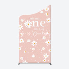 Lofaris White Daisy Groovy Pink Arch 1st Birthday Backdrop
