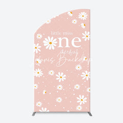 Lofaris White Daisy Groovy Pink Arch 1st Birthday Backdrop