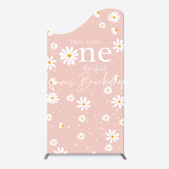 Lofaris White Daisy Groovy Pink Arch 1st Birthday Backdrop