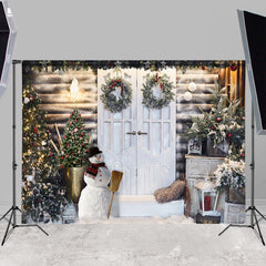 Lofaris White Door And Light Snowman Winter Party Backdrop