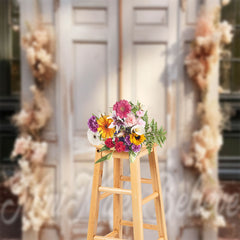 Lofaris White Door Floret Photo Birthday Cake Smash Backdrop