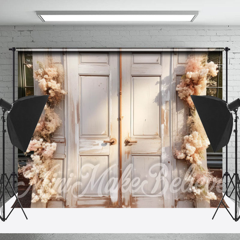 Lofaris White Door Floret Photo Birthday Cake Smash Backdrop