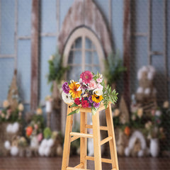 Lofaris White Egg Rabbit Door Easter Backdrop For Photograph