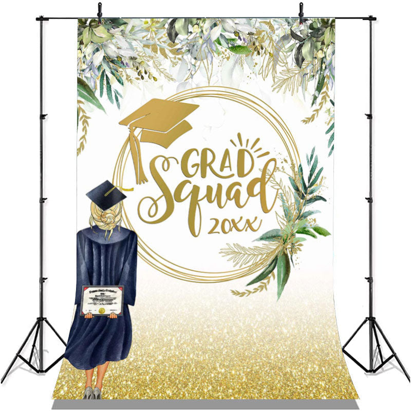 Lofaris White Floral And Gold Glitter 2022 Graduation Backdrop