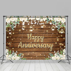 Lofaris White Floral Brown Wood Bokeh Anniversary Backdrop