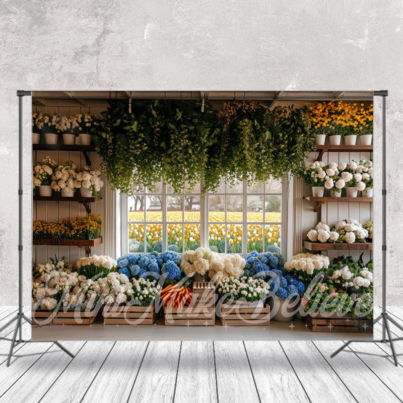 Lofaris White Floral Color Window Leaf Spring Photo Backdrop