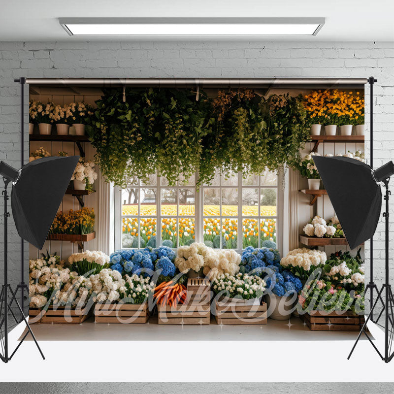 Lofaris White Floral Color Window Leaf Spring Photo Backdrop