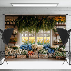 Lofaris White Floral Color Window Leaf Spring Photo Backdrop