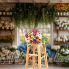 Lofaris White Floral Color Window Leaf Spring Photo Backdrop