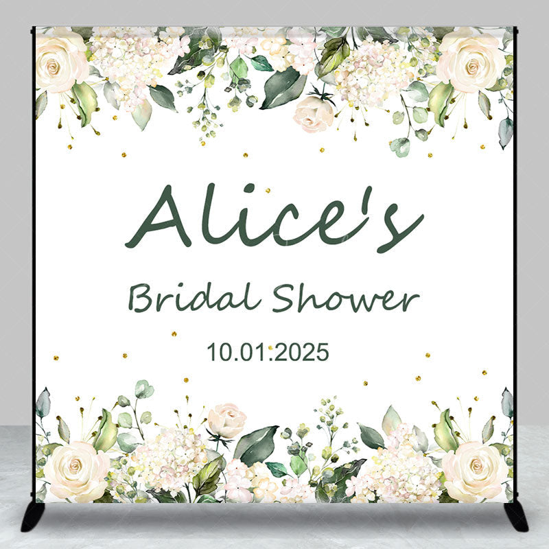 Lofaris White Floral Leaf Custom Name Bridal Shower Backdrop