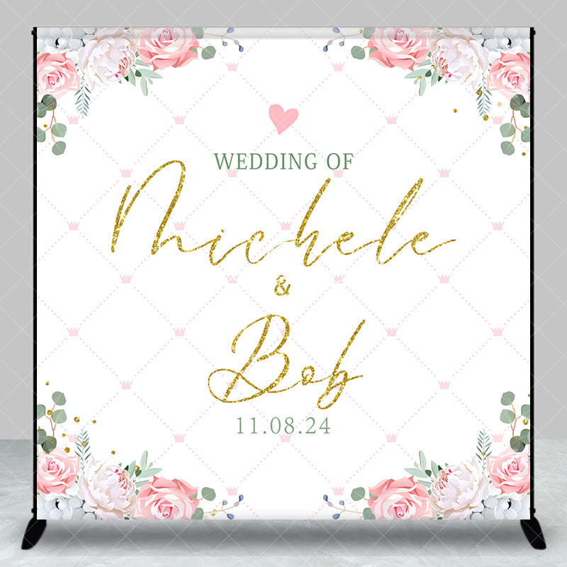 Lofaris White Floral Leaves Custom Name Wedding Backdrop