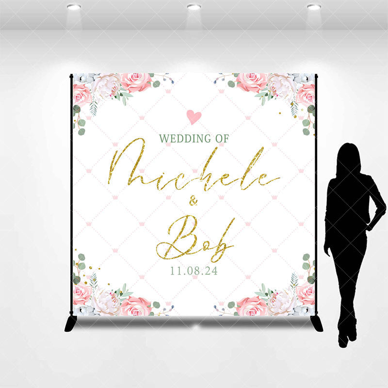 Lofaris White Floral Leaves Custom Name Wedding Backdrop