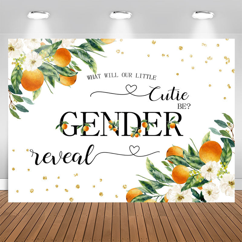 Lofaris White Floral Oranges Sparkle Boho Gender Reveal Backdrop