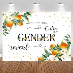 Lofaris White Floral Oranges Sparkle Boho Gender Reveal Backdrop