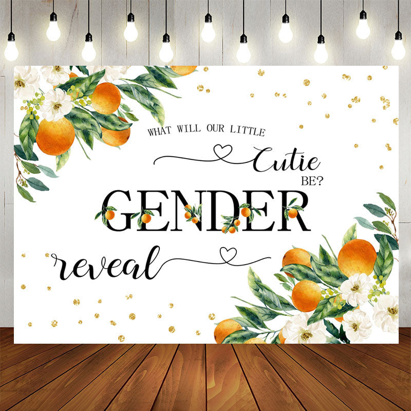 Lofaris White Floral Oranges Sparkle Boho Gender Reveal Backdrop