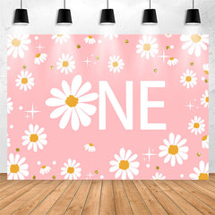 Lofaris White Floral Shining Pink 1st Birthday Backdrop For Girl