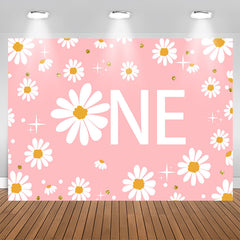 Lofaris White Floral Shining Pink 1st Birthday Backdrop For Girl
