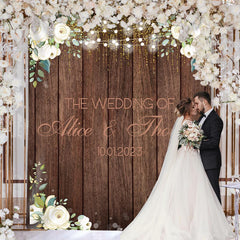 Lofaris White Flowers And Lights Wooden Themed Wedding Backdrop