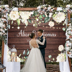 Lofaris White Flowers Candle Wooden Theme Wedding Backdrop