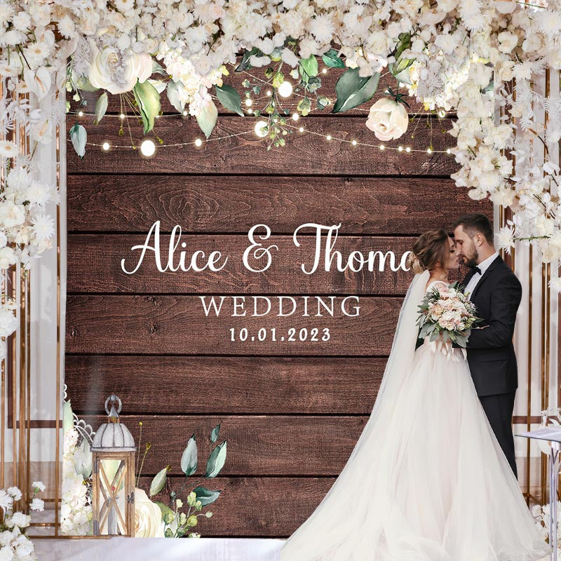 Lofaris White Flowers Candle Wooden Theme Wedding Backdrop