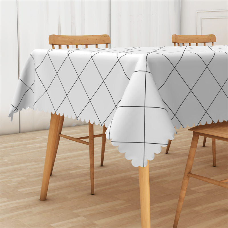Lofaris White Geometric Line Rhombus Plaid Simple Tablecloth