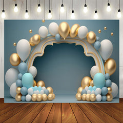 Lofaris White Gold Balloon Blue Wall 1st Birthday Backdrop