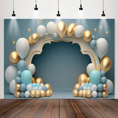 Lofaris White Gold Balloon Blue Wall 1st Birthday Backdrop